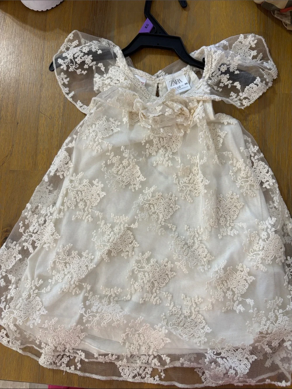 Zara Girls Cream Lace Floral Party Dress